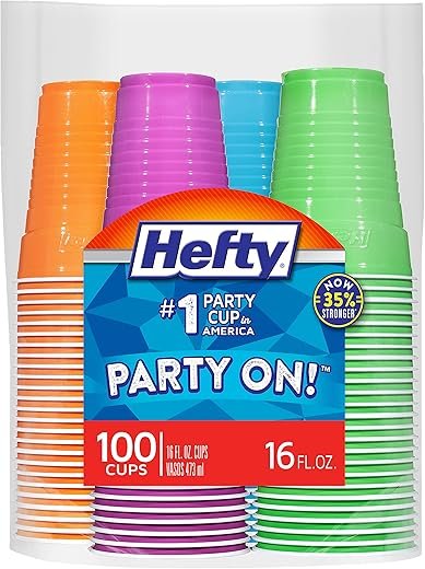 Hefty Party On Assorted Cups, 16oz, 100 Count