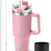 Pink Insulated 40oz Tumbler with Handle & Straw