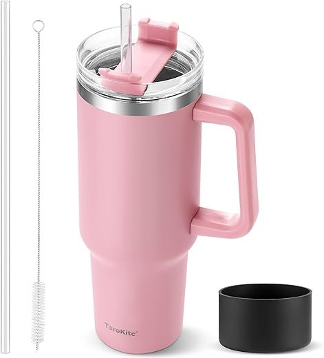 Pink Insulated 40oz Tumbler with Handle & Straw